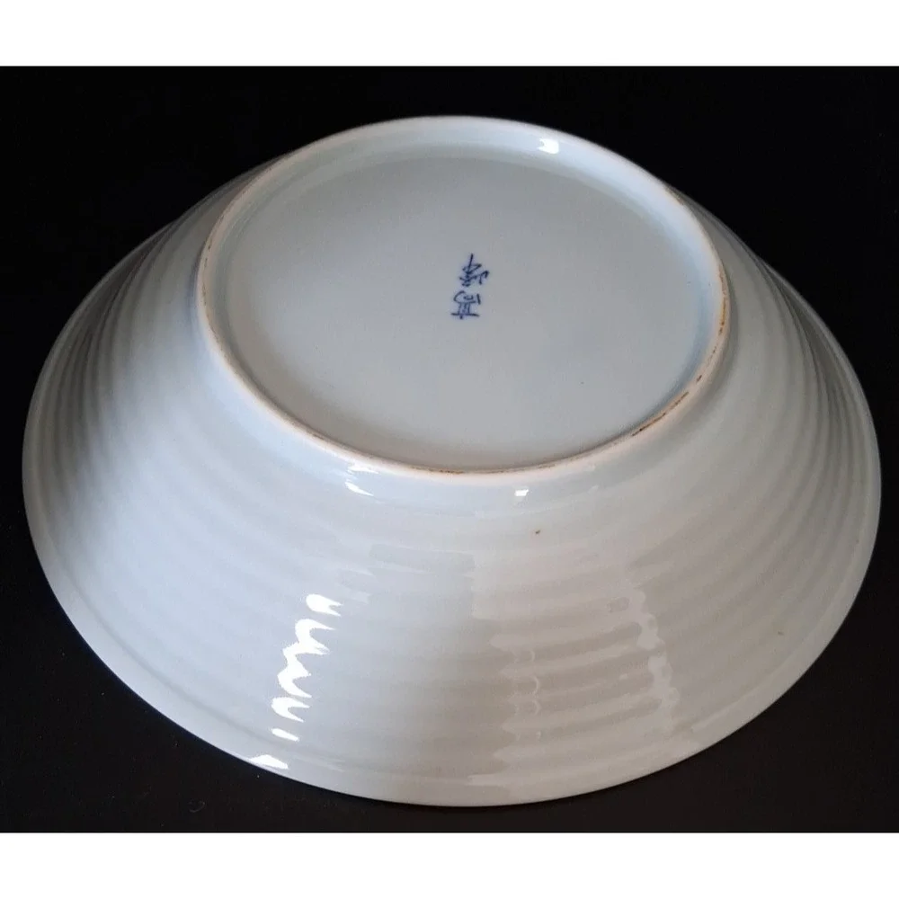 Vintage Blue and White Porcelain Bowl with Grape Design